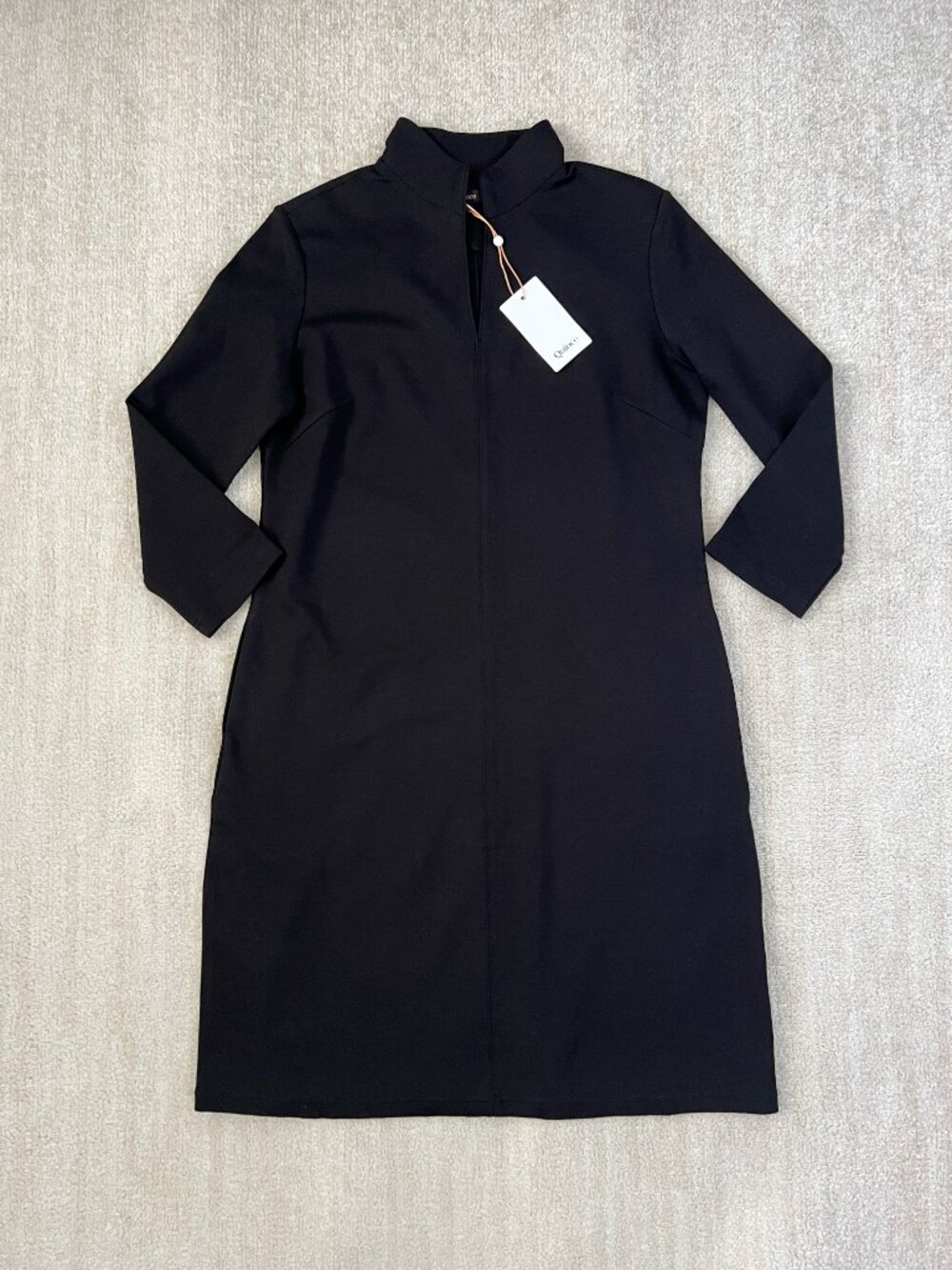 NWT Quince Ultra Stretch Ponte Split Neck Mini Dress With Pockets S Black
